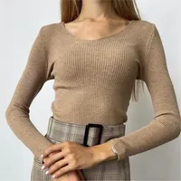 Slim Fit V-Neck Knitwear Women's Fashionable Inner Wear Autumn Winter Polyester Long Sleeve Commute City Style Knitted Sweater sku image 1