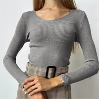 Slim Fit V-Neck Knitwear Women's Fashionable Inner Wear Autumn Winter Polyester Long Sleeve Commute City Style Knitted Sweater sku image 2
