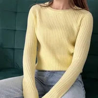 Slim Fit Long Sleeve Round Neck Knitted Sweater Women's Autumn Winter Inner Wear Base Shirt Top City Style Commute Fashion sku image 4