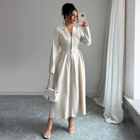Elegant Long Sleeve Long Dress Women's Fashion Deep V Neck Dress Autumn Winter Season High Waist A-Line Skirt Street Style main image 1