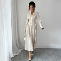 Elegant Long Sleeve Long Dress Women's Fashion Deep V Neck Dress Autumn Winter Season High Waist A-Line Skirt Street Style main image 2