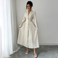 Elegant Long Sleeve Long Dress Women's Fashion Deep V Neck Dress Autumn Winter Season High Waist A-Line Skirt Street Style main image 3