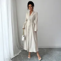 Elegant Long Sleeve Long Dress Women's Fashion Deep V Neck Dress Autumn Winter Season High Waist A-Line Skirt Street Style main image 4