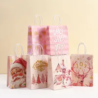 Pink Kraft Paper Shopping Bag Party Candy Gift Bag Takeaway Christmas Handbag Fashionable Eco-Friendly Packaging Bag main image 1