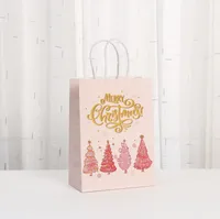 Pink Kraft Paper Shopping Bag Party Candy Gift Bag Takeaway Christmas Handbag Fashionable Eco-Friendly Packaging Bag main image 3