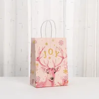 Pink Kraft Paper Shopping Bag Party Candy Gift Bag Takeaway Christmas Handbag Fashionable Eco-Friendly Packaging Bag sku image 6