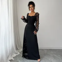 Elegant Long Sleeve Long Dress Women's Fashion Autumn Winter High Waist A-Line Skirt Plant Floral Pattern Splice Design Street Style sku image 3