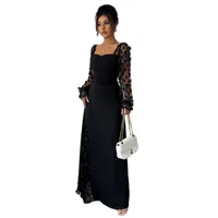 Elegant Long Sleeve Long Dress Women's Fashion Autumn Winter High Waist A-Line Skirt Plant Floral Pattern Splice Design Street Style main image 5