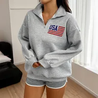 Women's High Collar Long Sleeve Sweatshirts Casual Sporty Style Autumn Winter Fashionable Streetwear Knitted Polyester Blend main image 2