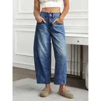 Loose Women's Straight Leg Jeans Draped Washed Wide Leg Long Trousers Casual High Waist Cotton Stretch Denim Pants main image 1