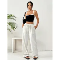 Trendy Casual Pants Women Summer Versatile Straight Drape Loose Wide Leg Long Pants Elastic Waist Polyester Long Trousers main image 1