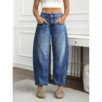 Loose Women's Straight Leg Jeans Draped Washed Wide Leg Long Trousers Casual High Waist Cotton Stretch Denim Pants main image 2