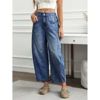 Loose Women's Straight Leg Jeans Draped Washed Wide Leg Long Trousers Casual High Waist Cotton Stretch Denim Pants main image 3