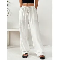 Trendy Casual Pants Women Summer Versatile Straight Drape Loose Wide Leg Long Pants Elastic Waist Polyester Long Trousers main image 2