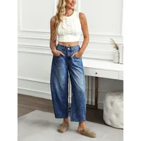 Loose Women's Straight Leg Jeans Draped Washed Wide Leg Long Trousers Casual High Waist Cotton Stretch Denim Pants main image 4