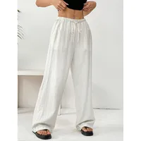 Trendy Casual Pants Women Summer Versatile Straight Drape Loose Wide Leg Long Pants Elastic Waist Polyester Long Trousers main image 3