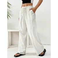 Trendy Casual Pants Women Summer Versatile Straight Drape Loose Wide Leg Long Pants Elastic Waist Polyester Long Trousers main image 4