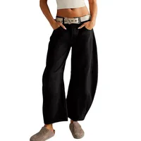 Loose Wide Leg Women's Jeans Casual High Waist Straight Cut Drapey Washed Denim Pants New Style Long Trousers sku image 18