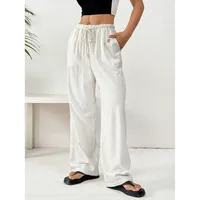 Trendy Casual Pants Women Summer Versatile Straight Drape Loose Wide Leg Long Pants Elastic Waist Polyester Long Trousers main image 5