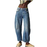 Loose Wide Leg Women's Jeans Casual High Waist Straight Cut Drapey Washed Denim Pants New Style Long Trousers sku image 3