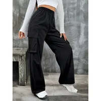 High Waist Casual Pants Women's Workwear Pocket Design Pure Color Loose Waist Polyester Fabric Long Pants Casual Style main image 2