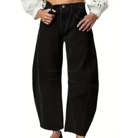 Women's Loose Straight Leg Jeans Draping Washed Casual High Waist Long Pants New Style Cotton Stretch Denim Trousers sku image 20