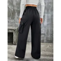 High Waist Casual Pants Women's Workwear Pocket Design Pure Color Loose Waist Polyester Fabric Long Pants Casual Style main image 4