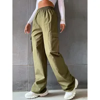 High Waist Casual Pants Women's Workwear Pocket Design Pure Color Loose Waist Polyester Fabric Long Pants Casual Style sku image 13