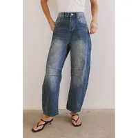 Trendy Loose Straight Leg Jeans Summer New Arrival Drapey Washed Wide Leg Long Pants High Waist Casual Style Cotton Blend main image 1