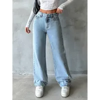 High Waist Draped Denim Pants Women's Loose Straight Leg Long Trousers Casual Style Cotton Blend Elastic main image 1