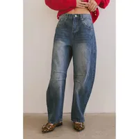 Trendy Loose Straight Leg Jeans Summer New Arrival Drapey Washed Wide Leg Long Pants High Waist Casual Style Cotton Blend main image 3