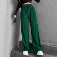High Waist Wide Leg Pants Women's Elastic Waist Casual Long Trousers Pure Color Drawstring Straight Cut Autumn Winter New Arrival main image 2