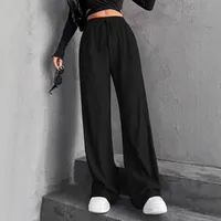 High Waist Wide Leg Pants Women's Elastic Waist Casual Long Trousers Pure Color Drawstring Straight Cut Autumn Winter New Arrival main image 3