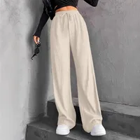 High Waist Wide Leg Pants Women's Elastic Waist Casual Long Trousers Pure Color Drawstring Straight Cut Autumn Winter New Arrival main image 4