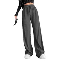 High Waist Wide Leg Pants Women's Elastic Waist Casual Long Trousers Pure Color Drawstring Straight Cut Autumn Winter New Arrival main image 5