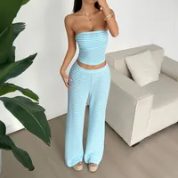 Sexy Y2K Trendy Girl Wide Leg Pants Set Women's Autumn Casual Outfit Striped/Plaid Pattern No Sleeve High Street Style main image 1