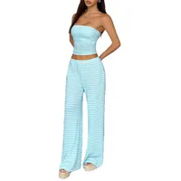 Sexy Y2K Trendy Girl Wide Leg Pants Set Women's Autumn Casual Outfit Striped/Plaid Pattern No Sleeve High Street Style main image 5