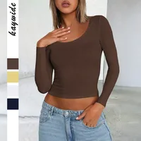 Slim Fit Long Sleeve Base Tee T-Shirt Spicy Girl Y2K Style Autumn Winter Women's Fashion Streetwear U-Neck Knitted Top main image 1