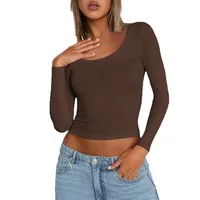 Slim Fit Long Sleeve Base Tee T-Shirt Spicy Girl Y2K Style Autumn Winter Women's Fashion Streetwear U-Neck Knitted Top main image 5