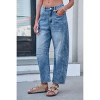 Casual Wide Leg Women's Jeans Loose Fit Long Trousers  Fashion Washed Cotton Polyester Straight Leg Jeans main image 2