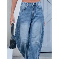 Casual Wide Leg Women's Jeans Loose Fit Long Trousers  Fashion Washed Cotton Polyester Straight Leg Jeans main image 5