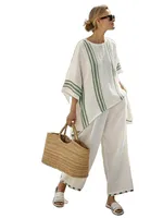 Fashionable Casual Color Block Wide Leg Pants Two Piece Set Round Neck Short Sleeve Tailored Suiting Loose Fit Women's Ensemble main image 5