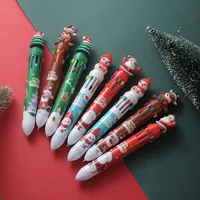 Creative Christmas Ten Color Ballpoint Pen Press Type Notebook Pen Stationery Gift Multicolor Christmas Design U0001f385 main image 2