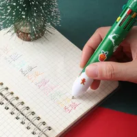 Creative Christmas Ten Color Ballpoint Pen Press Type Notebook Pen Stationery Gift Multicolor Christmas Design U0001f385 main image 4