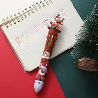 Creative Christmas Ten Color Ballpoint Pen Press Type Notebook Pen Stationery Gift Multicolor Christmas Design U0001f385 sku image 1