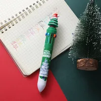 Creative Christmas Ten Color Ballpoint Pen Press Type Notebook Pen Stationery Gift Multicolor Christmas Design U0001f385 sku image 3