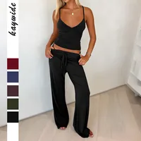 Diyun Women's Sport Yoga Set Summer Strap Vest Pants European American Style Sleeveless Knitted Pure Color Casual Outfit main image 1
