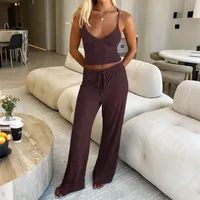 Diyun Women's Sport Yoga Set Summer Strap Vest Pants European American Style Sleeveless Knitted Pure Color Casual Outfit main image 3