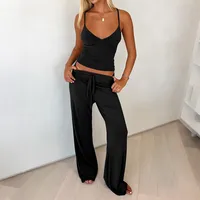Diyun Women's Sport Yoga Set Summer Strap Vest Pants European American Style Sleeveless Knitted Pure Color Casual Outfit sku image 15