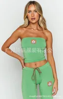 New  Style Embroidered High Waist Crop Top And Casual Pants Two Piece Set Fashionable Streetwear sku image 12